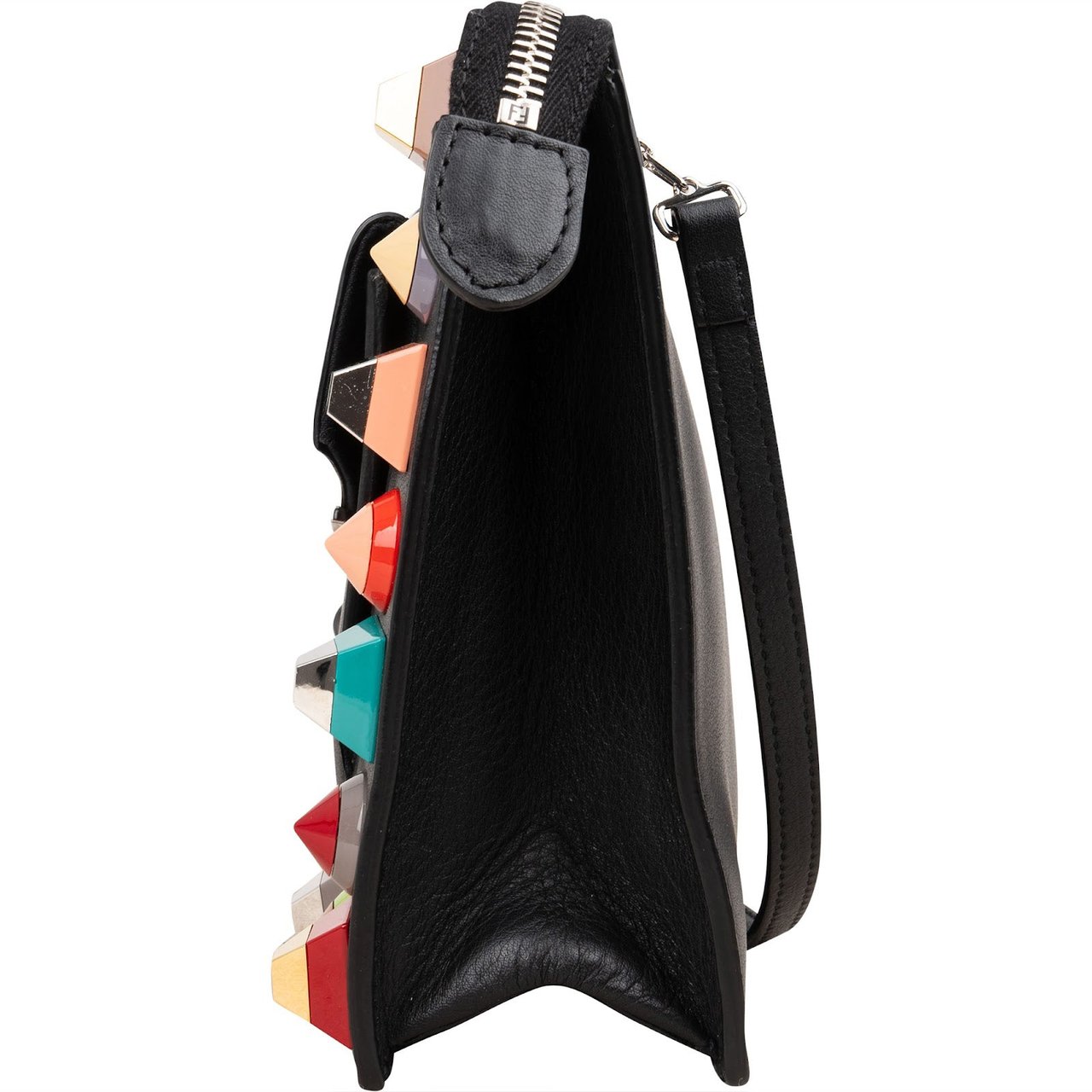 Fendi Black Leather Rainbow Studded Crossbody Bag Zwart