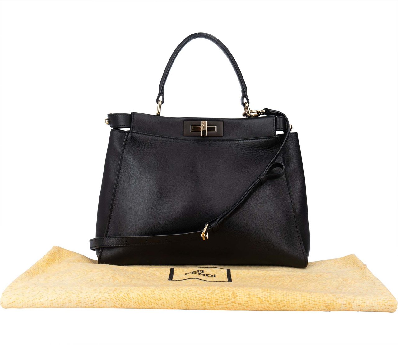 Fendi Fendi Classic Leather Peekaboo Handbag Zwart