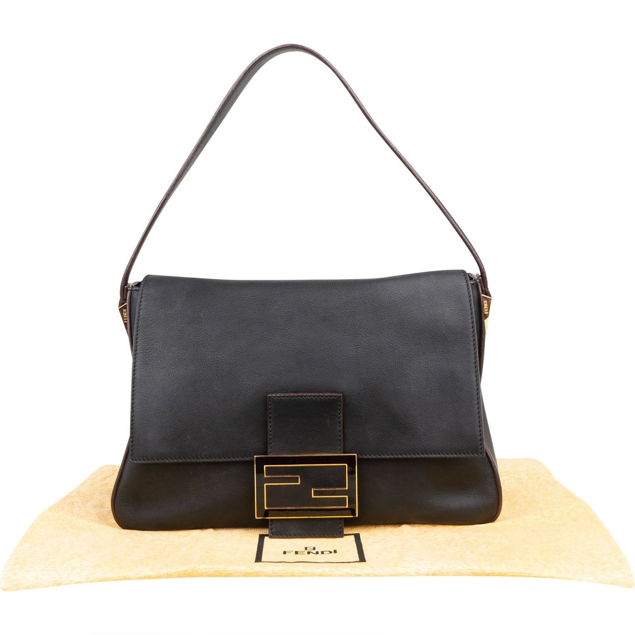 Fendi Black Leather Mamma Baguette Shoulder Bag Zwart