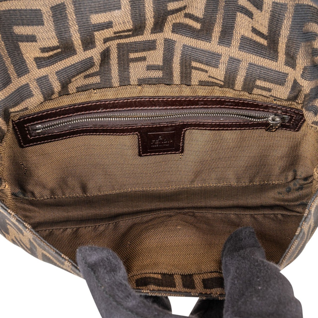 Fendi Monogram Zucca Baguette Shoulder Bag Bruin