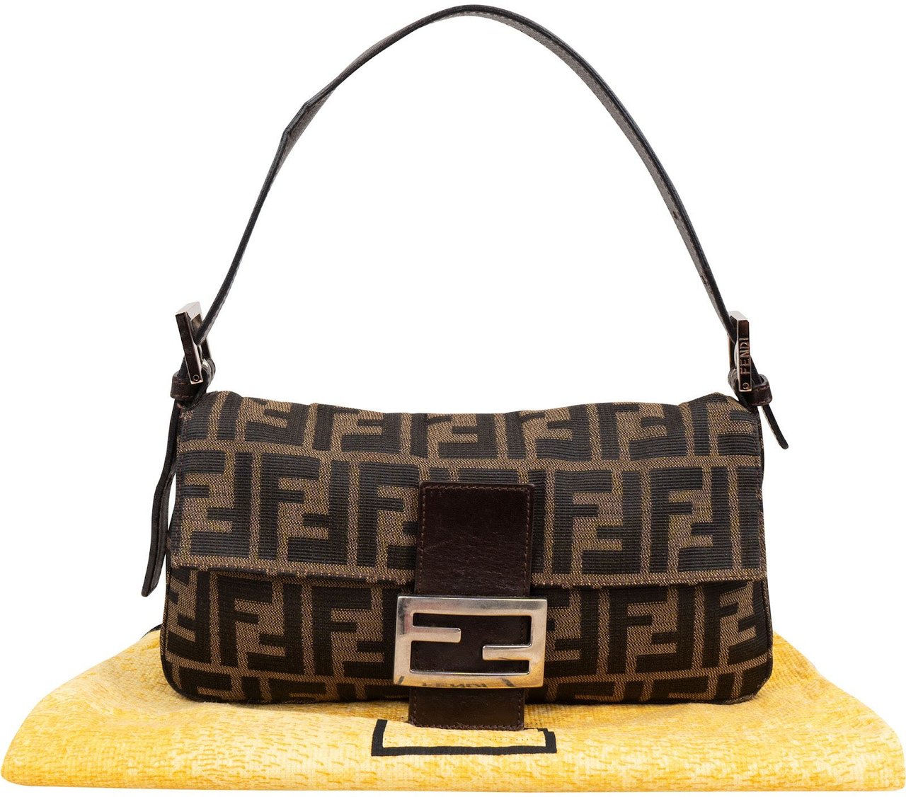 Fendi Monogram Zucca Baguette Shoulder Bag Bruin