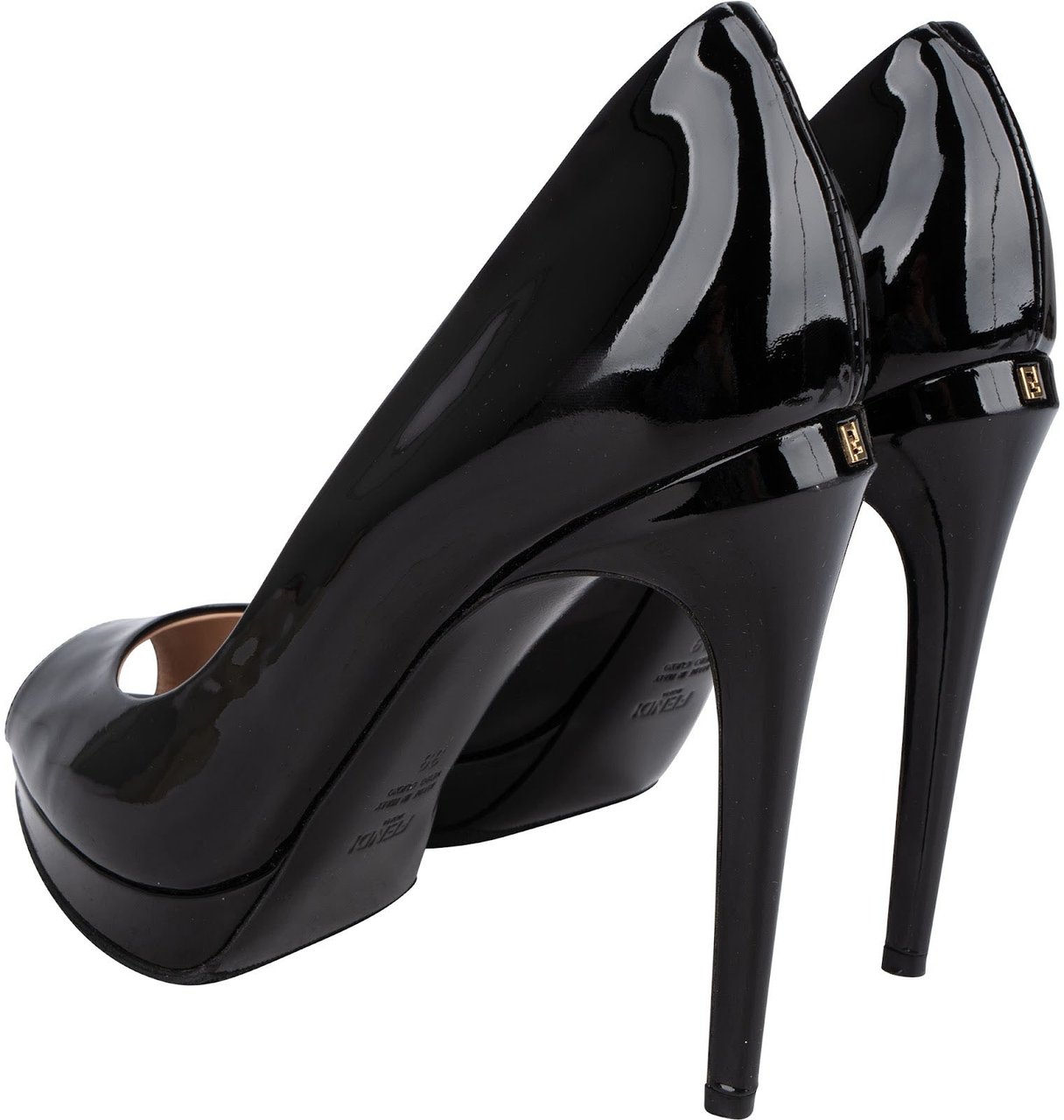 Fendi Black Patent Leather Peep Toe Platform Pumps (39) Zwart