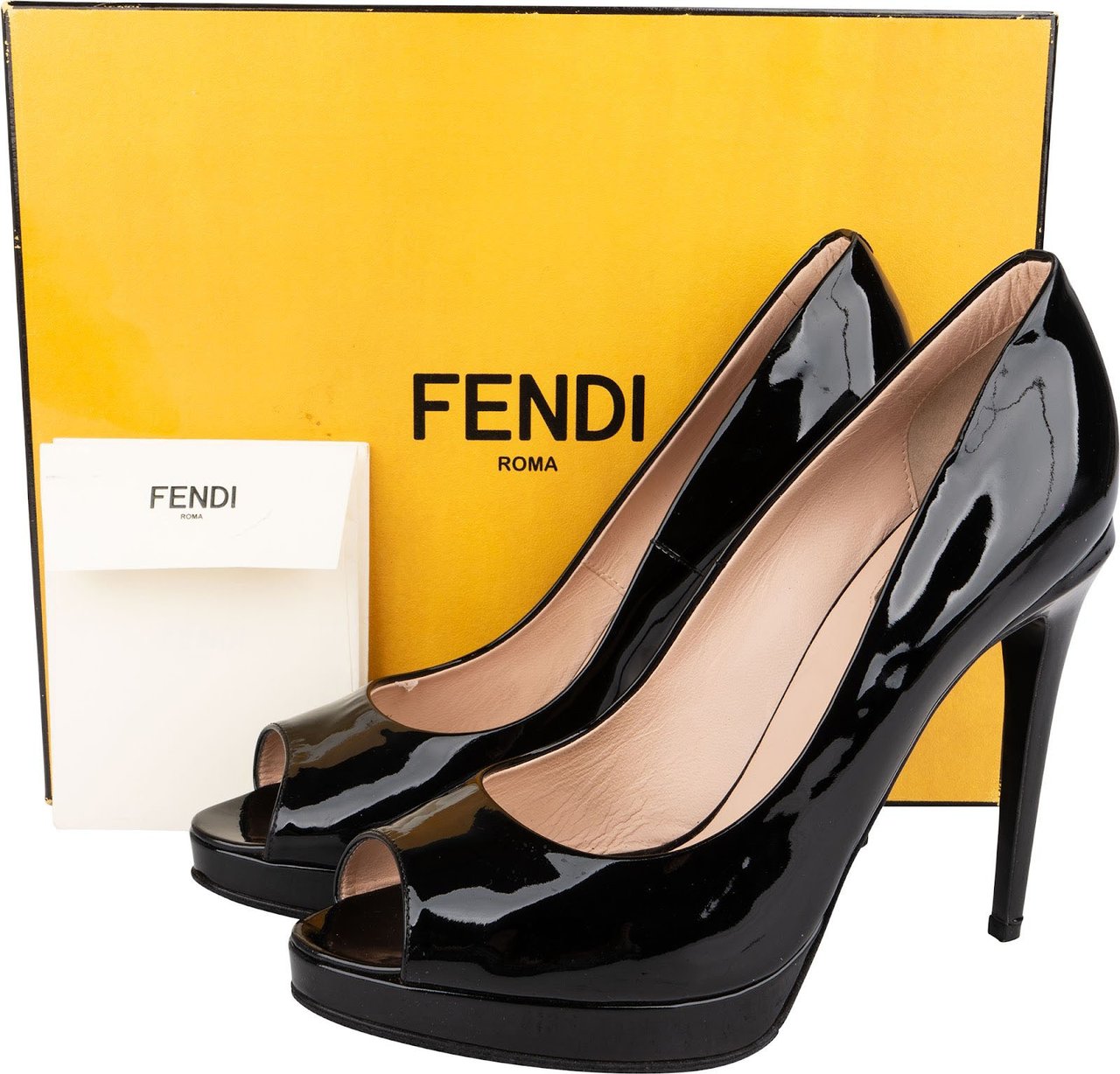 Fendi Black Patent Leather Peep Toe Platform Pumps (39) Zwart