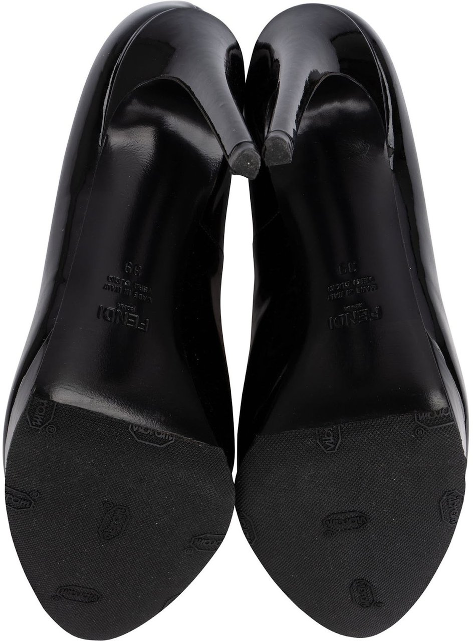 Fendi Black Patent Leather Peep Toe Platform Pumps (39) Zwart