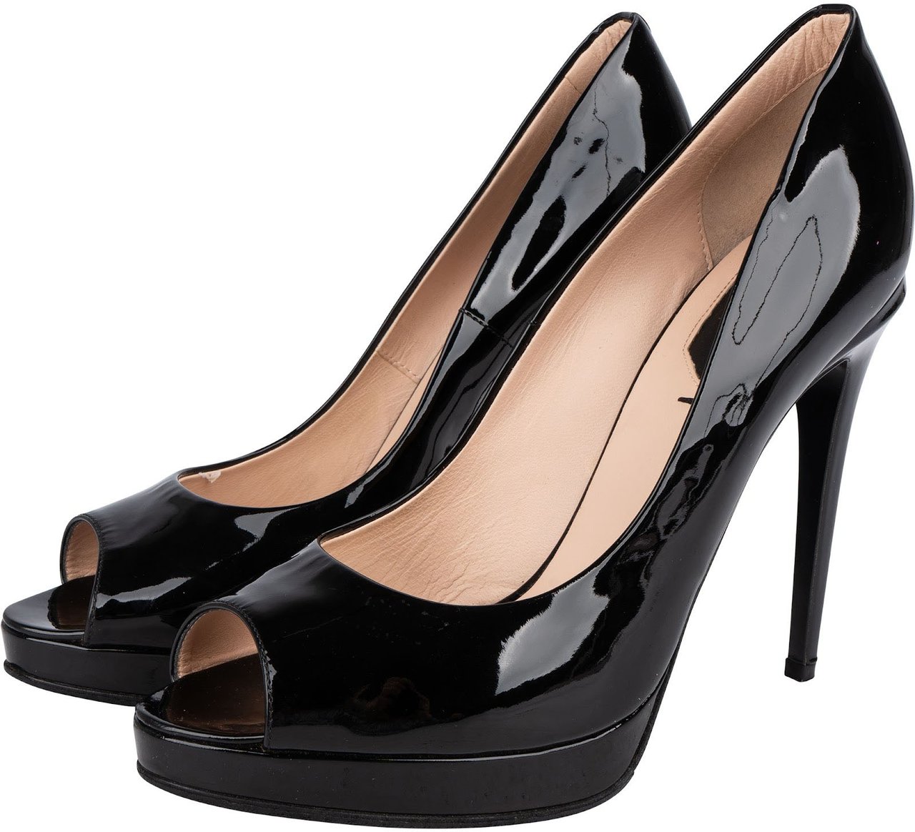 Fendi Black Patent Leather Peep Toe Platform Pumps (39) Zwart