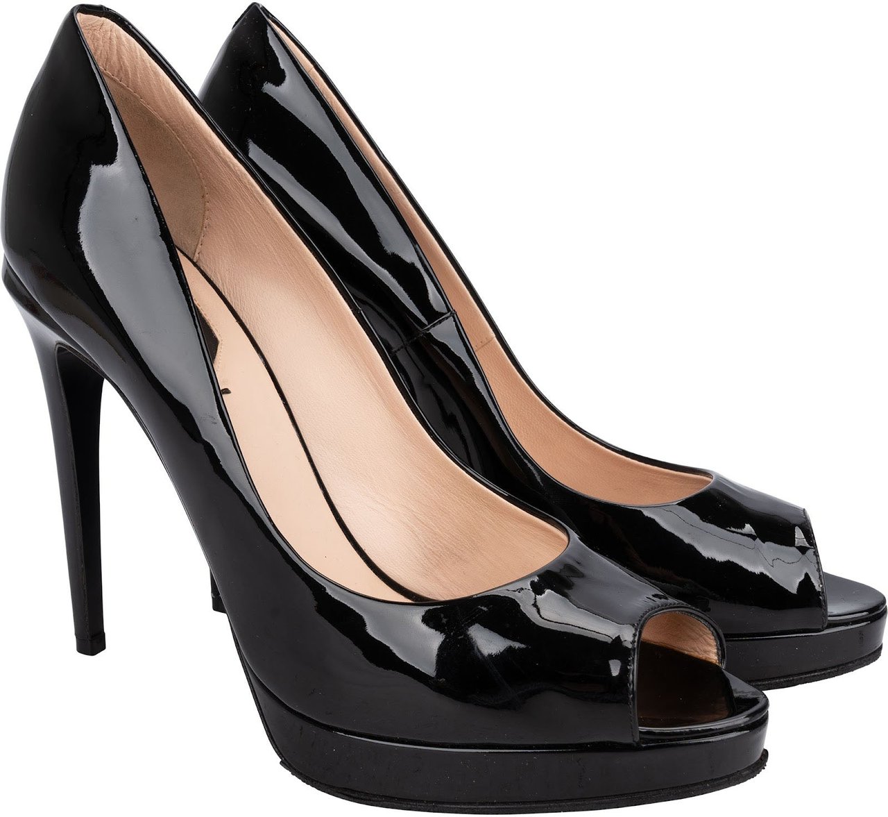 Fendi Black Patent Leather Peep Toe Platform Pumps (39) Zwart