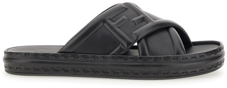 Fendi BLACK LEATHER SANDAL Zwart