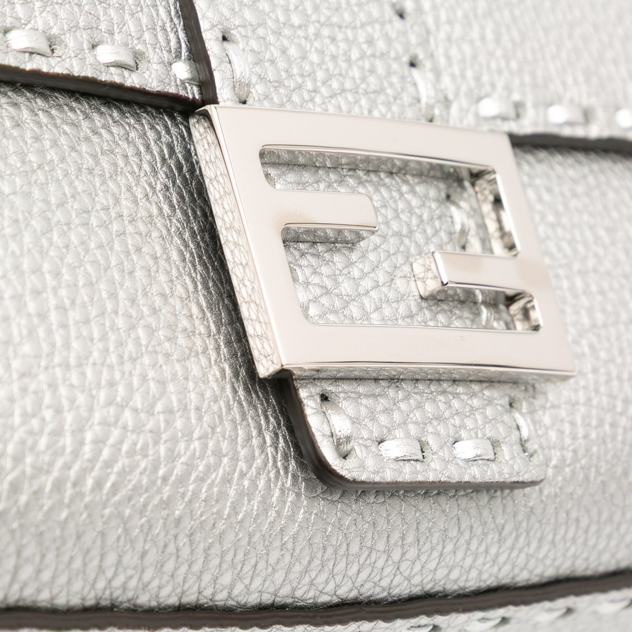 Fendi Leather Selleria Baguette Satchel Zilver