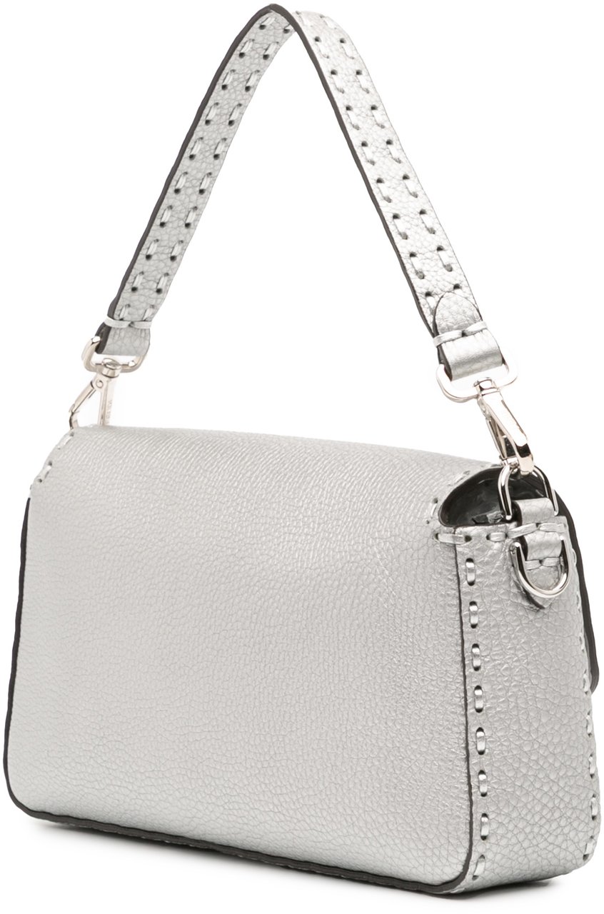 Fendi Leather Selleria Baguette Satchel Zilver
