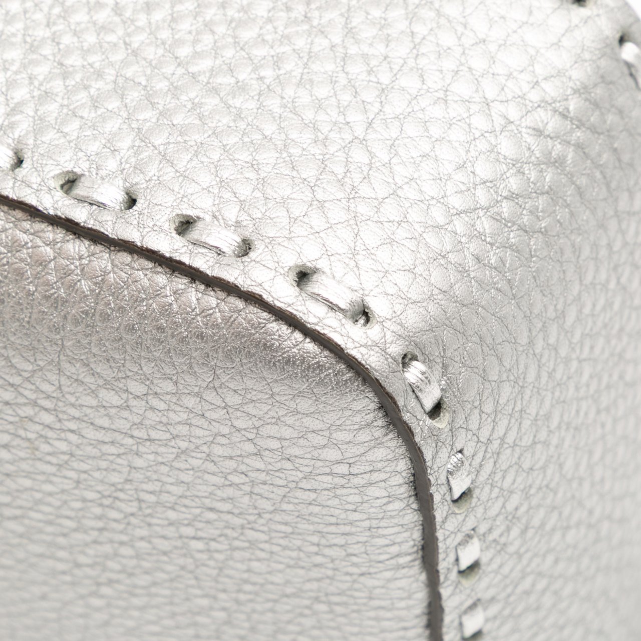 Fendi Leather Selleria Baguette Satchel Zilver