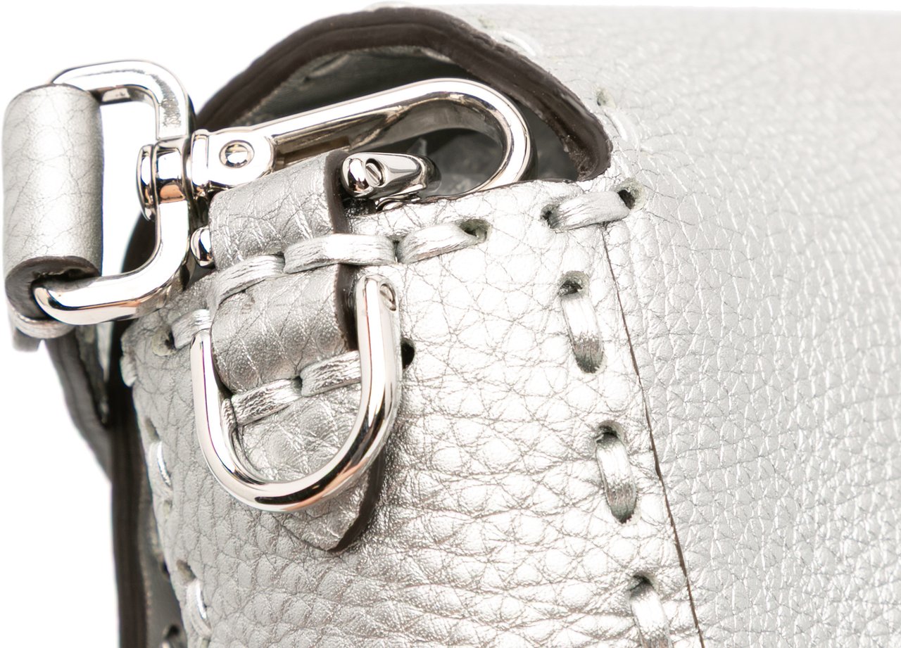 Fendi Leather Selleria Baguette Satchel Zilver