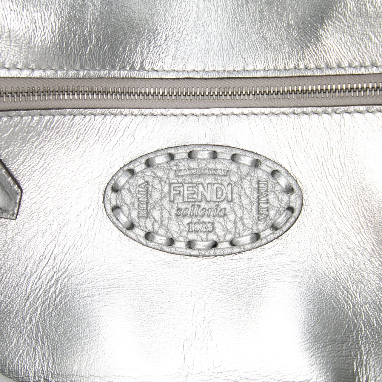 Fendi Leather Selleria Baguette Satchel Zilver