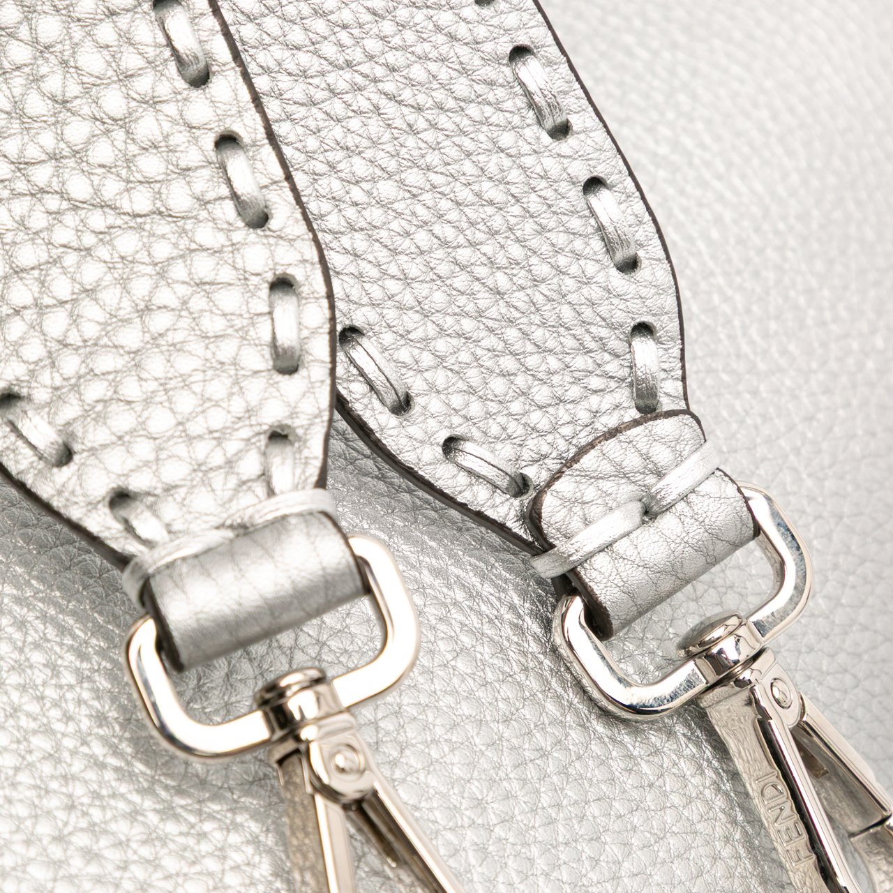 Fendi Leather Selleria Baguette Satchel Zilver