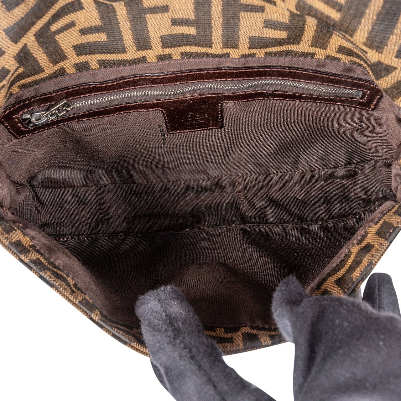 Fendi Monogram FF Zucca Baguette Shoulder Bag Bruin