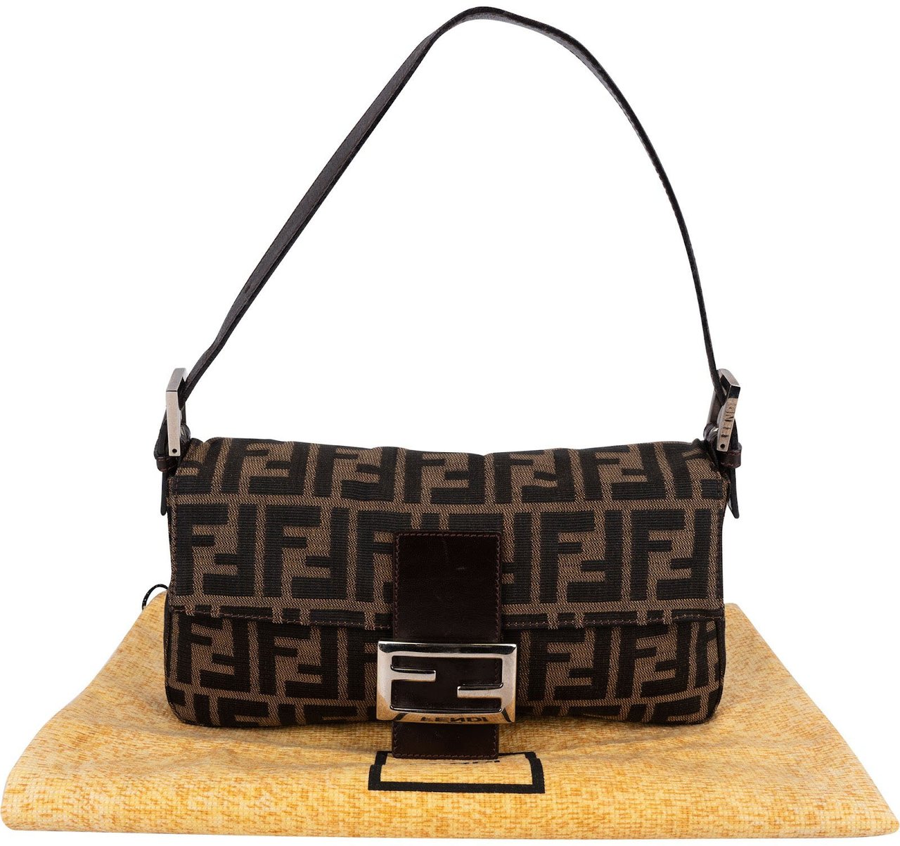 Fendi Monogram FF Zucca Baguette Shoulder Bag Bruin