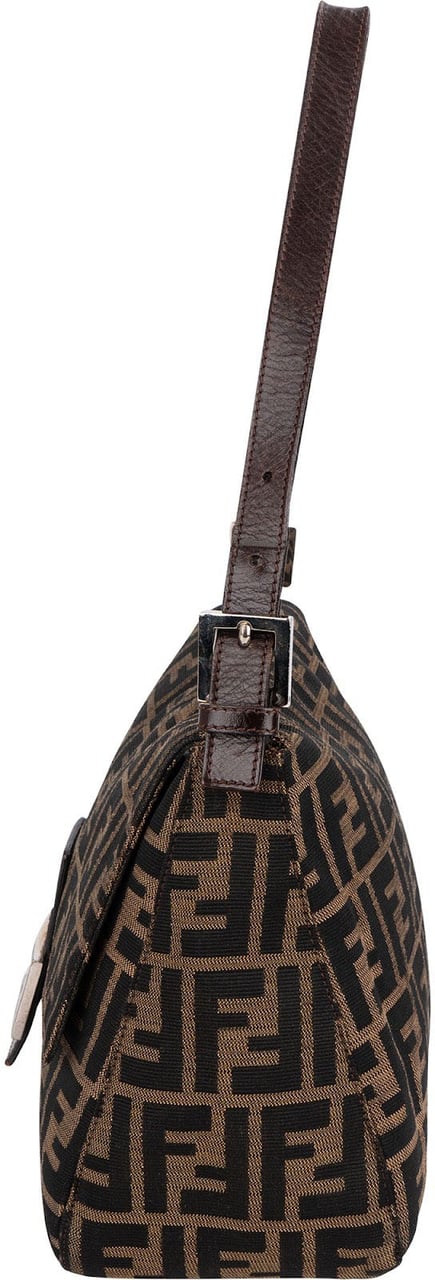 Fendi Monogram Zucca Canvas Mamma Baguette Shoulder Bag Bruin