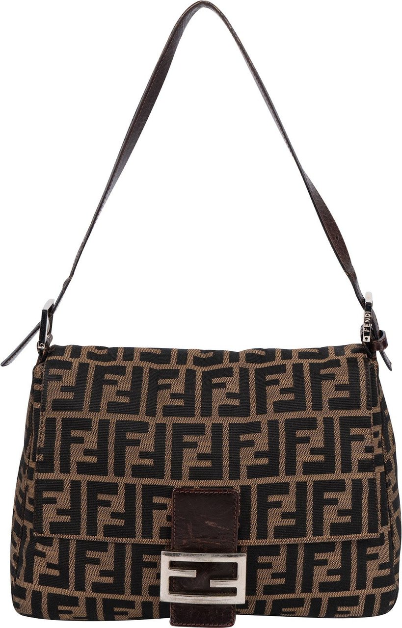 Fendi Monogram Zucca Canvas Mamma Baguette Shoulder Bag Bruin