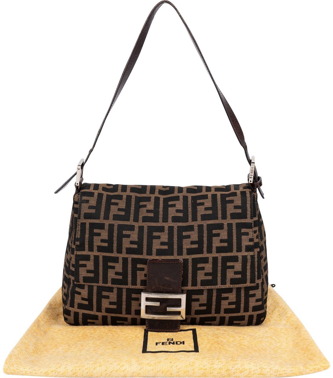 Fendi Monogram Zucca Canvas Mamma Baguette Shoulder Bag Bruin