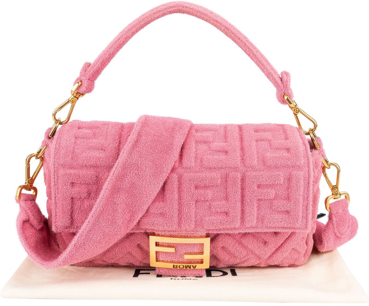 Fendi Limited Pink Terry Cloth Baguette Handbag Rood