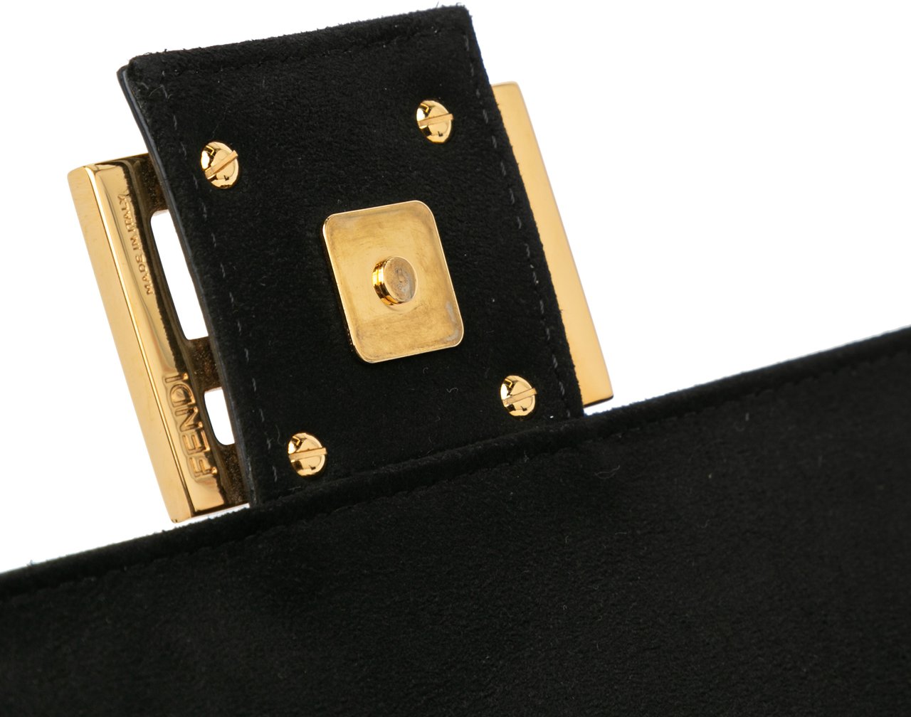 Fendi Shearling Pequin Baguette Satchel Zwart