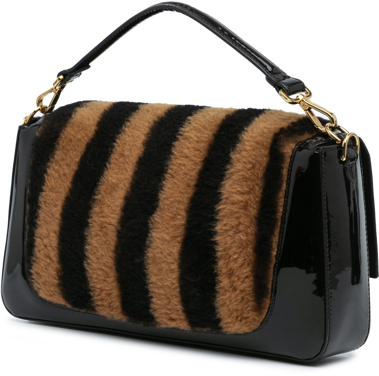 Fendi Shearling Pequin Baguette Satchel Zwart