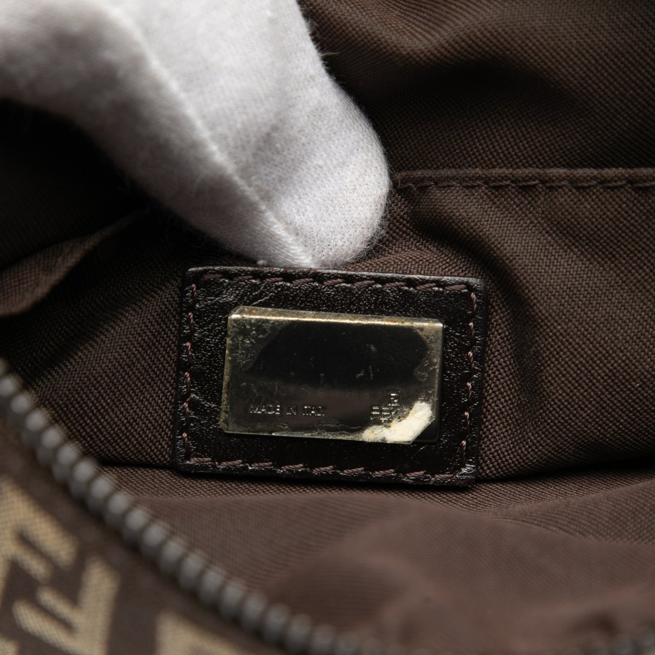 Fendi Zucchino Canvas Crossbody Bruin