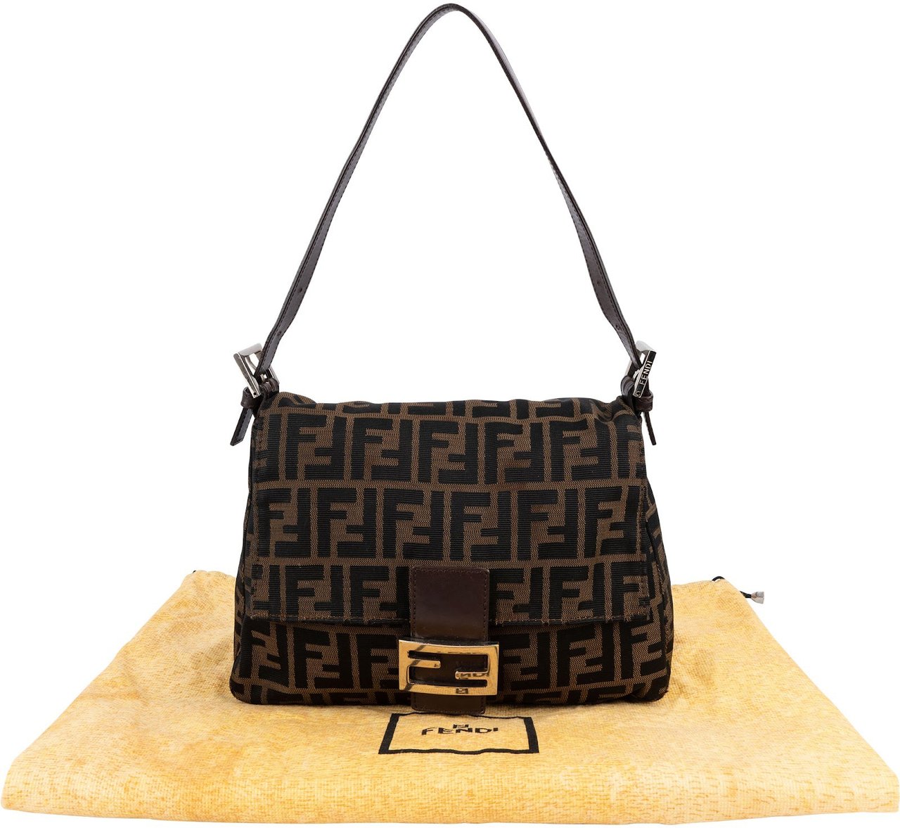 Fendi Monogram FF Mamma Baguette Shoulder Bag Bruin