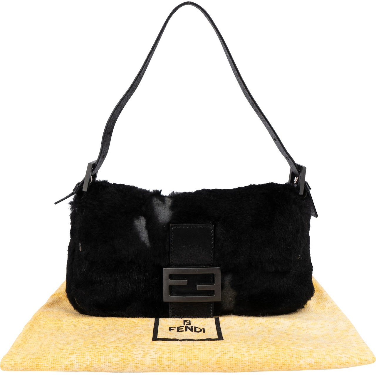 Fendi Limited Fur Baguette Shoulder Bag Zwart
