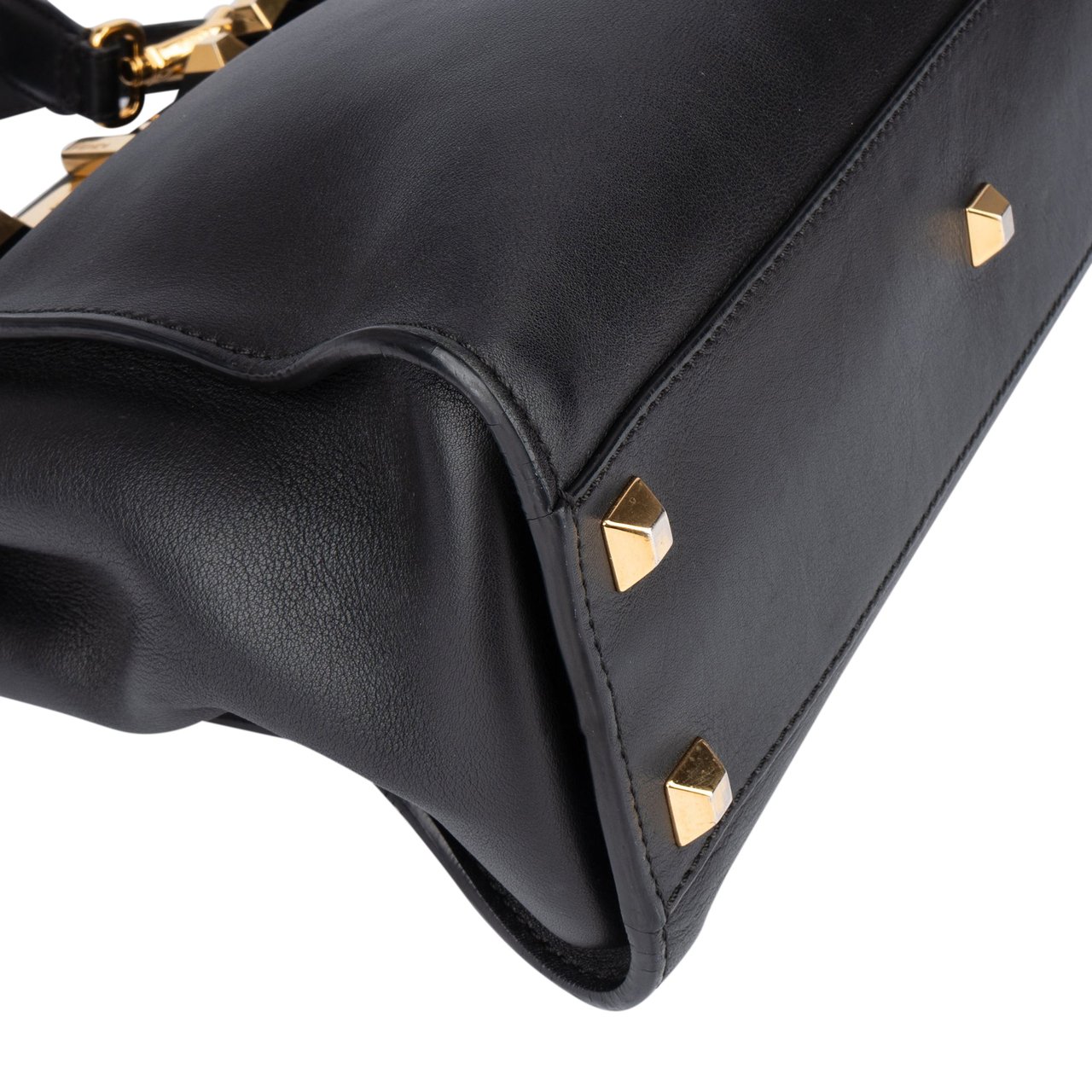 Fendi Noir Leather Gold Edition Spikes Peekaboo Handbag Zwart