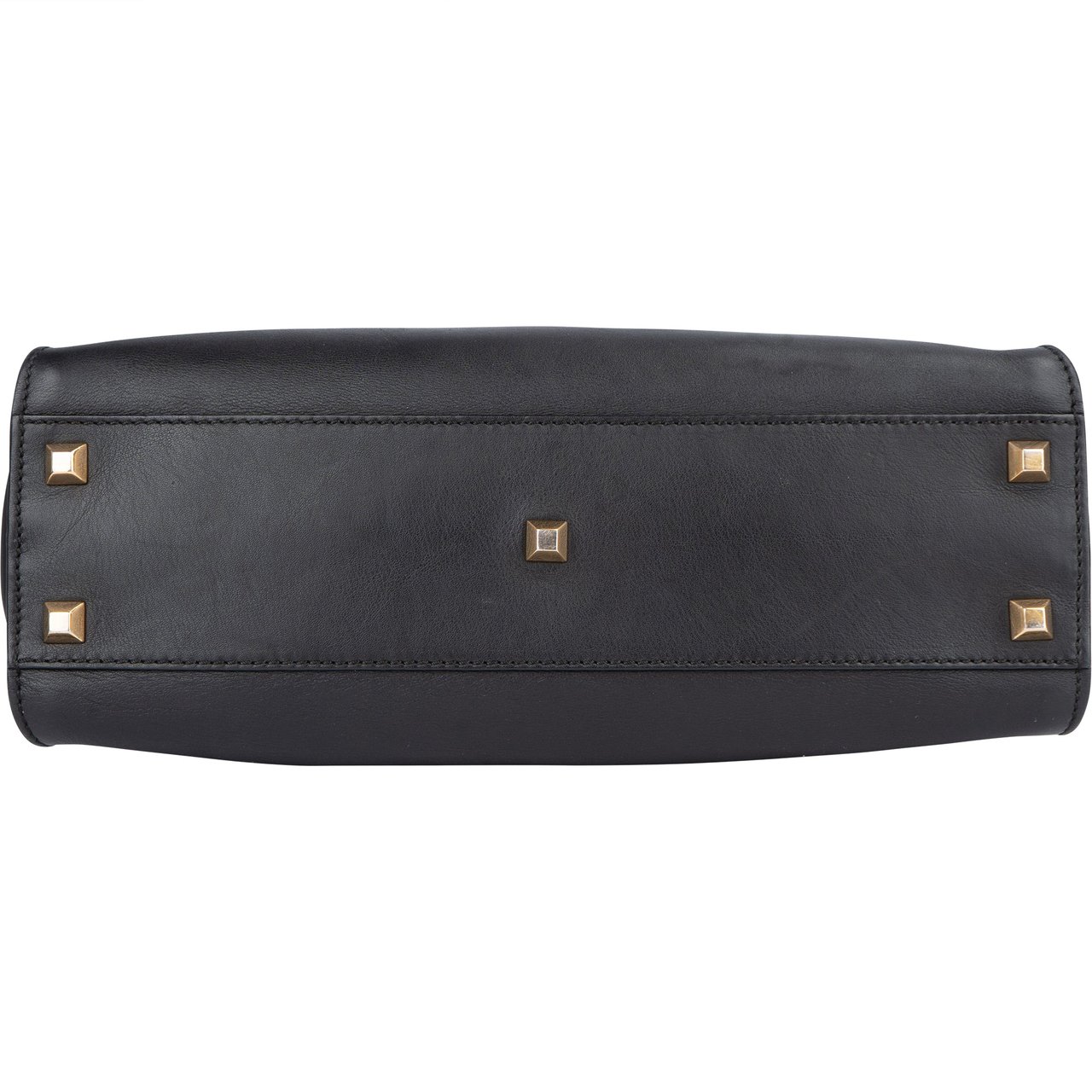 Fendi Noir Leather Gold Edition Spikes Peekaboo Handbag Zwart