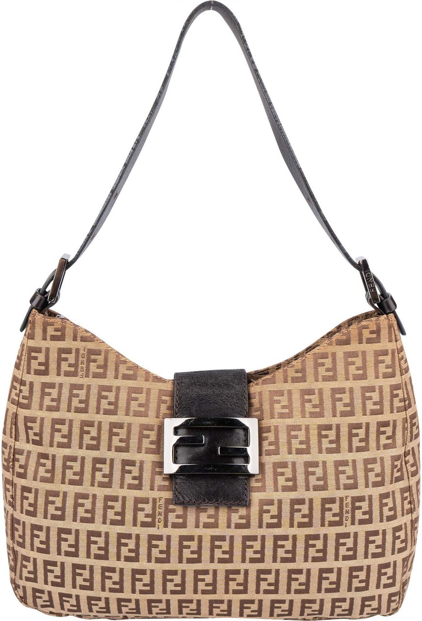 Fendi Fendi FF Monogram Baguette Buckle Shoulder Bag Bruin