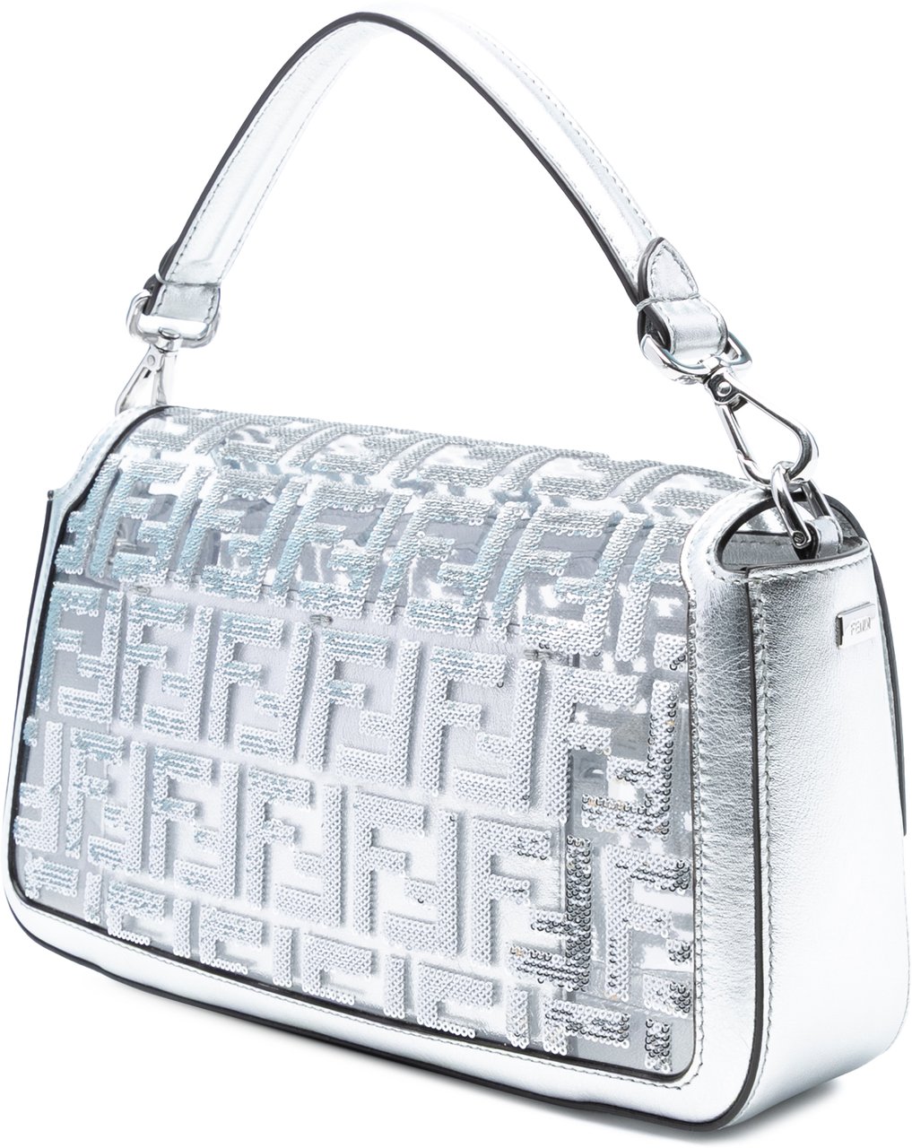 Fendi Nicki Minaj Medium Sequined PVC FF 1974 Baguette Satchel Zilver