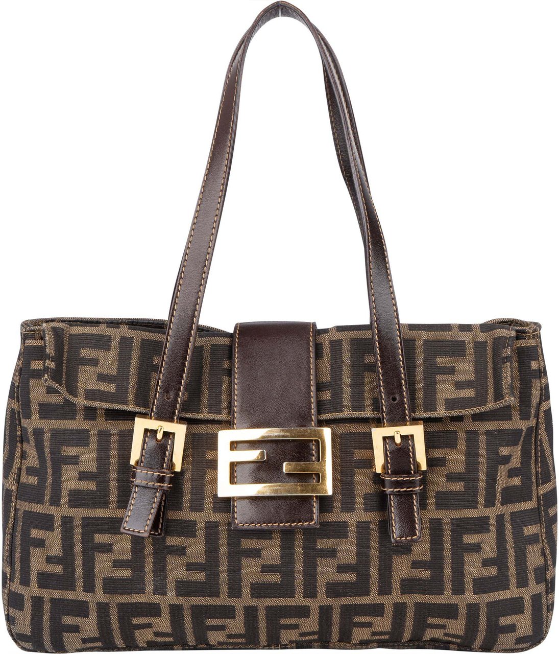 Fendi Fendi FF Monogram Baguette Buckle Handbag Bruin
