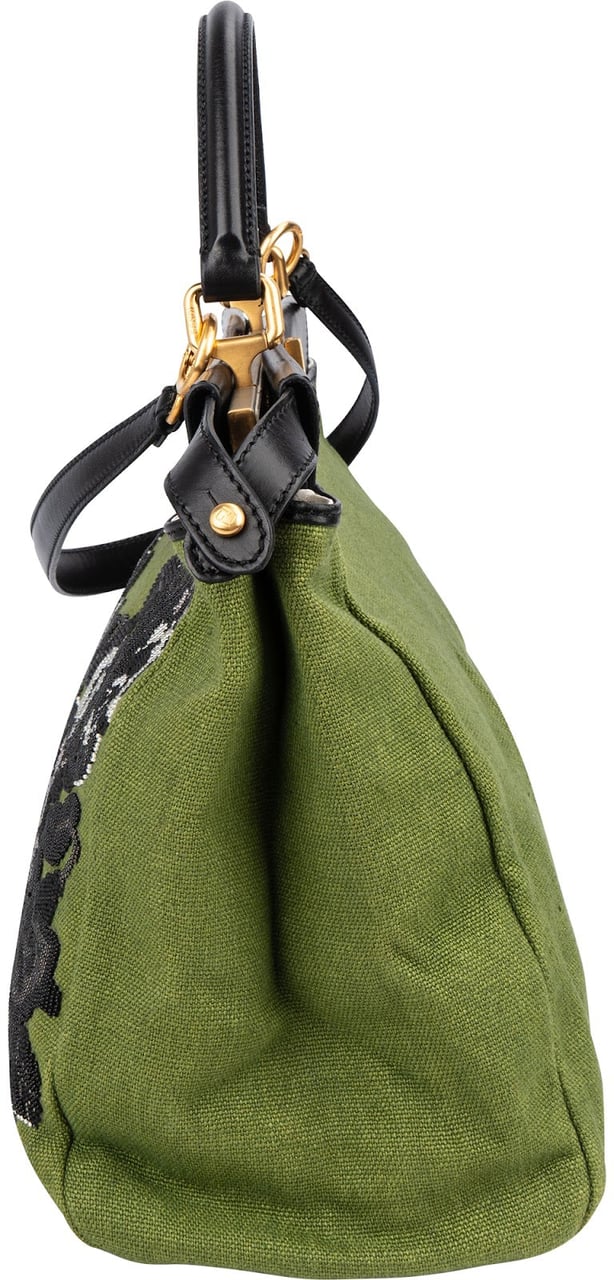 Fendi Limited Floral Embroidered Denim Peekaboo Handbag Groen