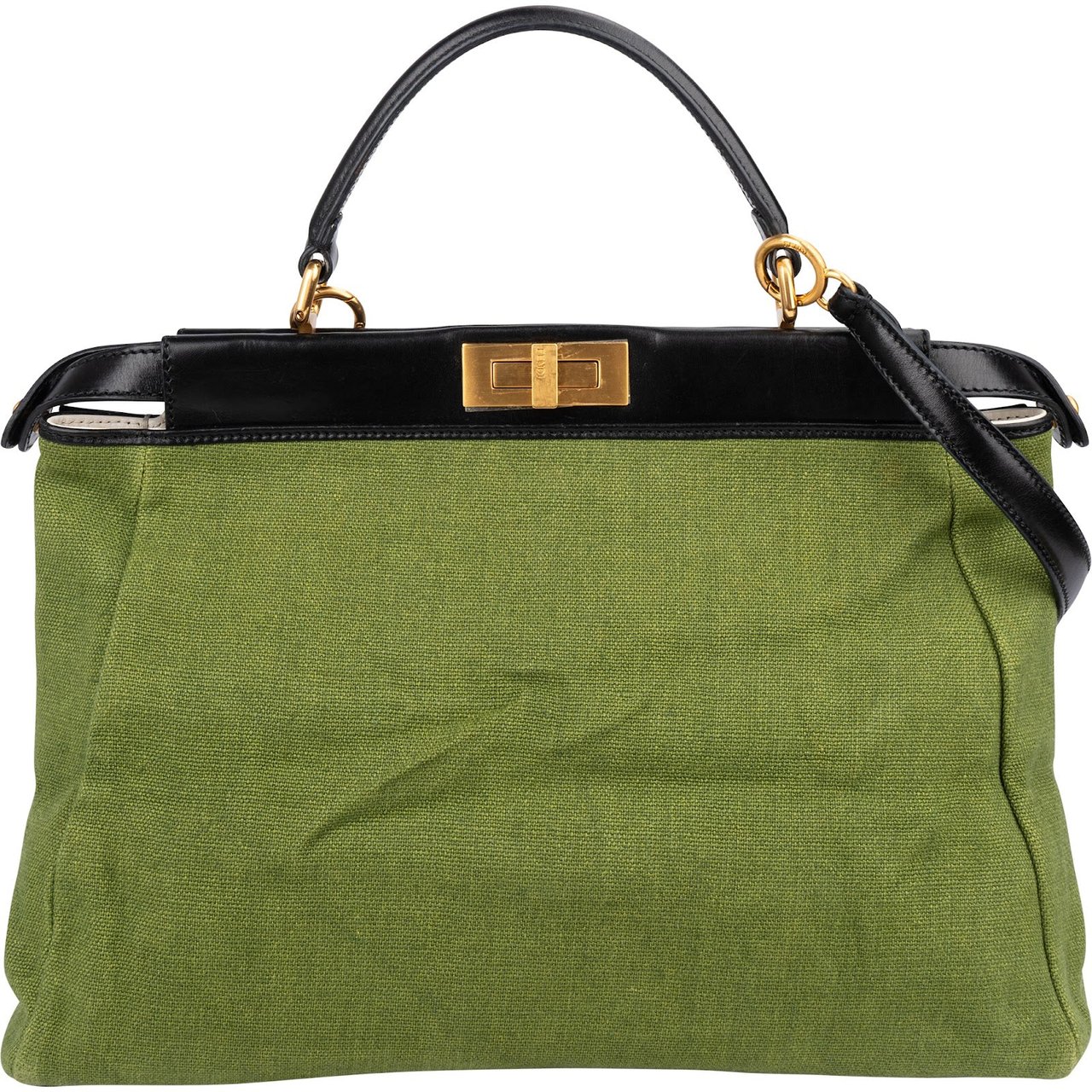 Fendi Limited Floral Embroidered Denim Peekaboo Handbag Groen
