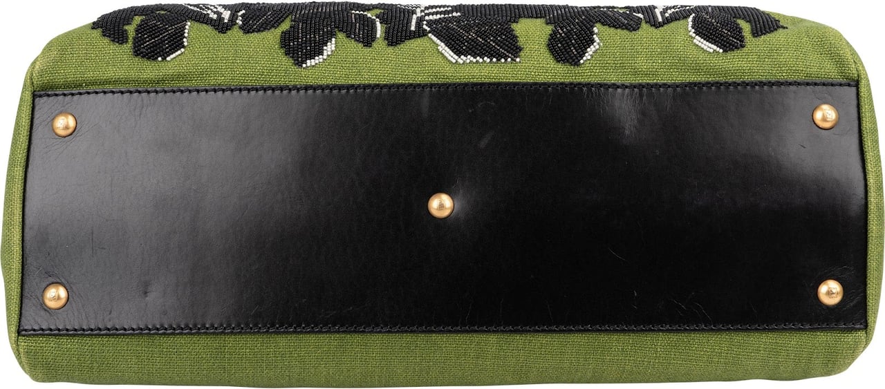 Fendi Limited Floral Embroidered Denim Peekaboo Handbag Groen