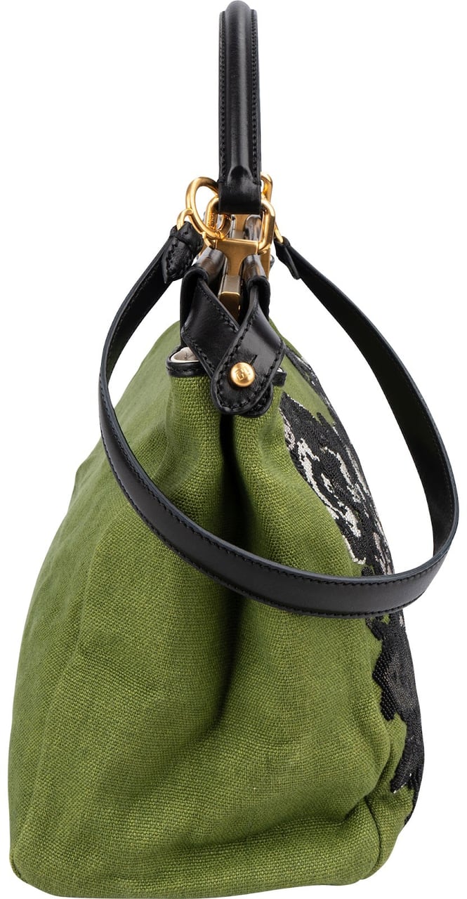 Fendi Limited Floral Embroidered Denim Peekaboo Handbag Groen