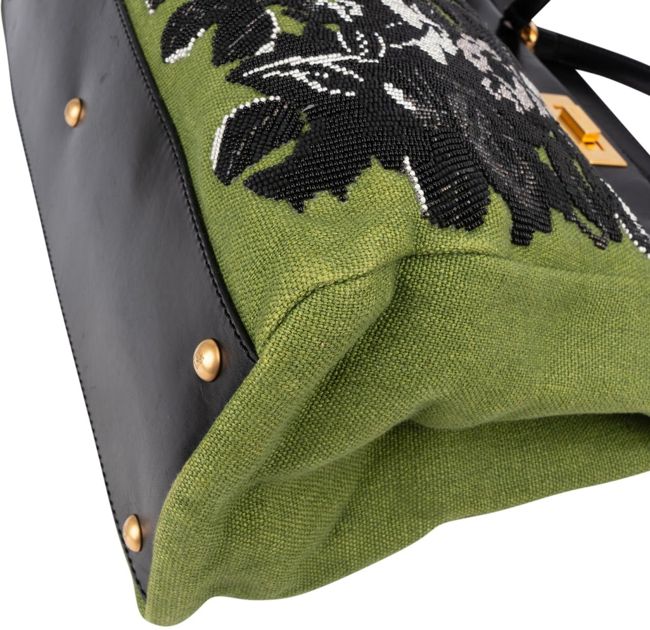 Fendi Limited Floral Embroidered Denim Peekaboo Handbag Groen