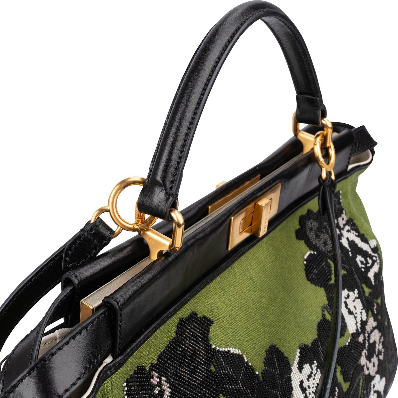 Fendi Limited Floral Embroidered Denim Peekaboo Handbag Groen