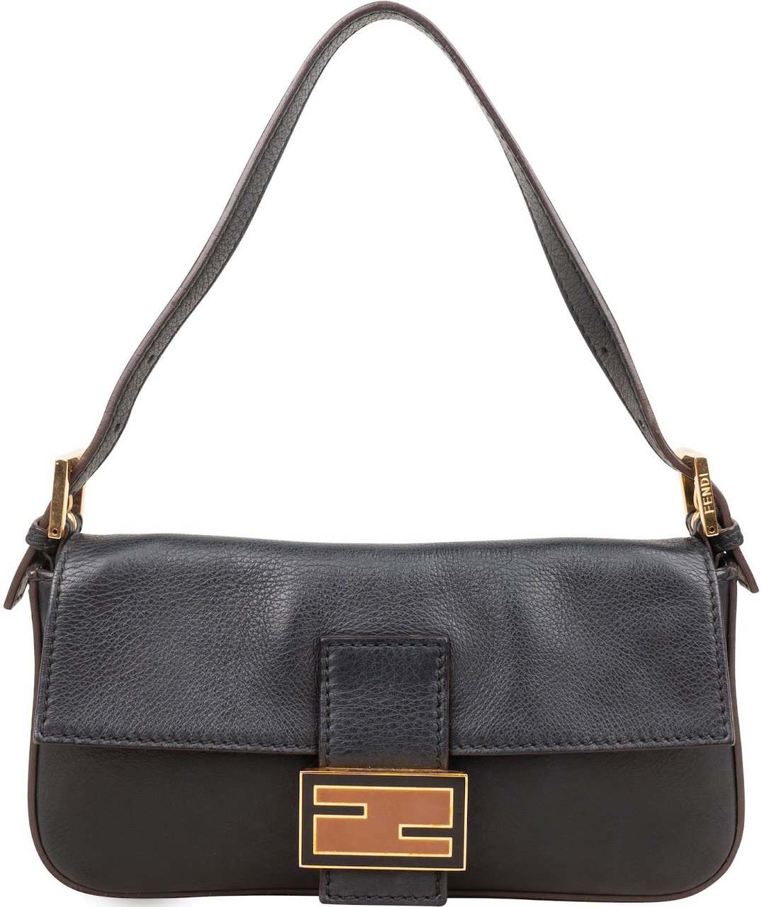 Fendi Vitello Leather Baguette Shoulder Bag Zwart