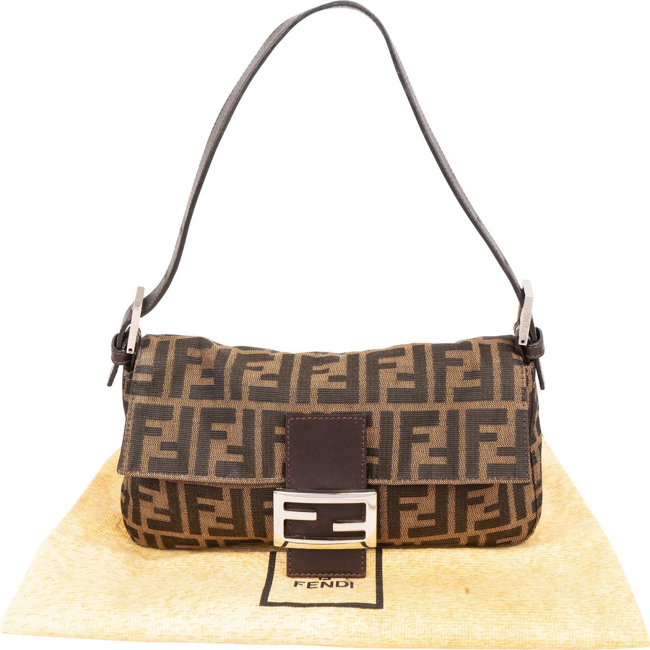 Fendi Monogram FF Zucca Baguette Shoulder Bag Bruin