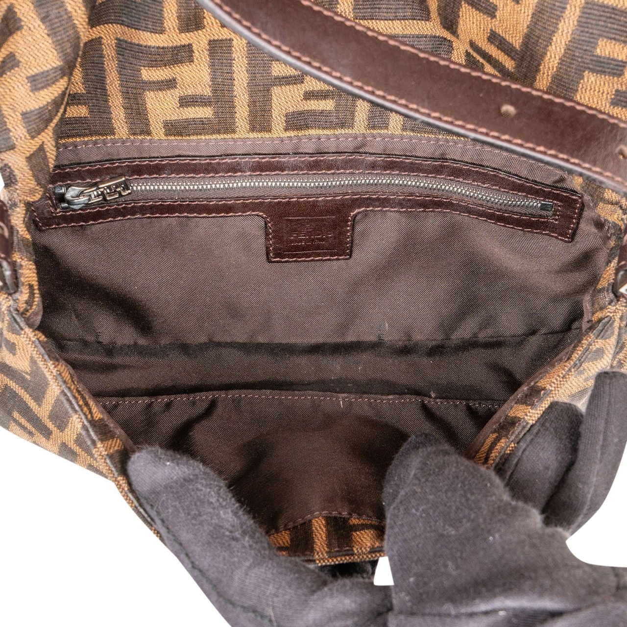 Fendi Monogram FF Zucca Baguette Shoulder Bag Bruin