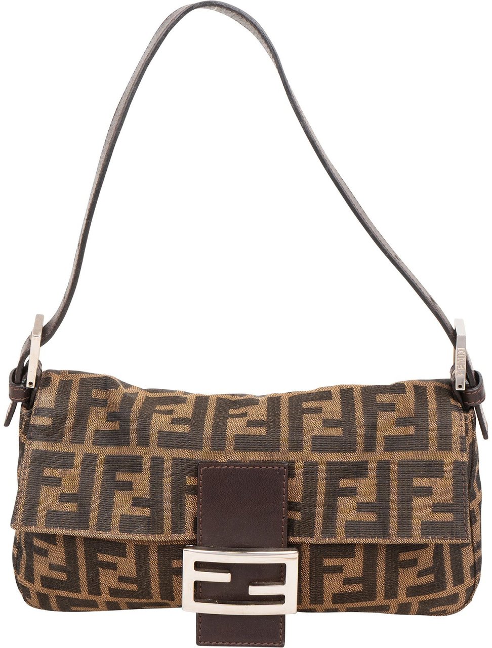 Fendi Monogram FF Zucca Baguette Shoulder Bag Bruin