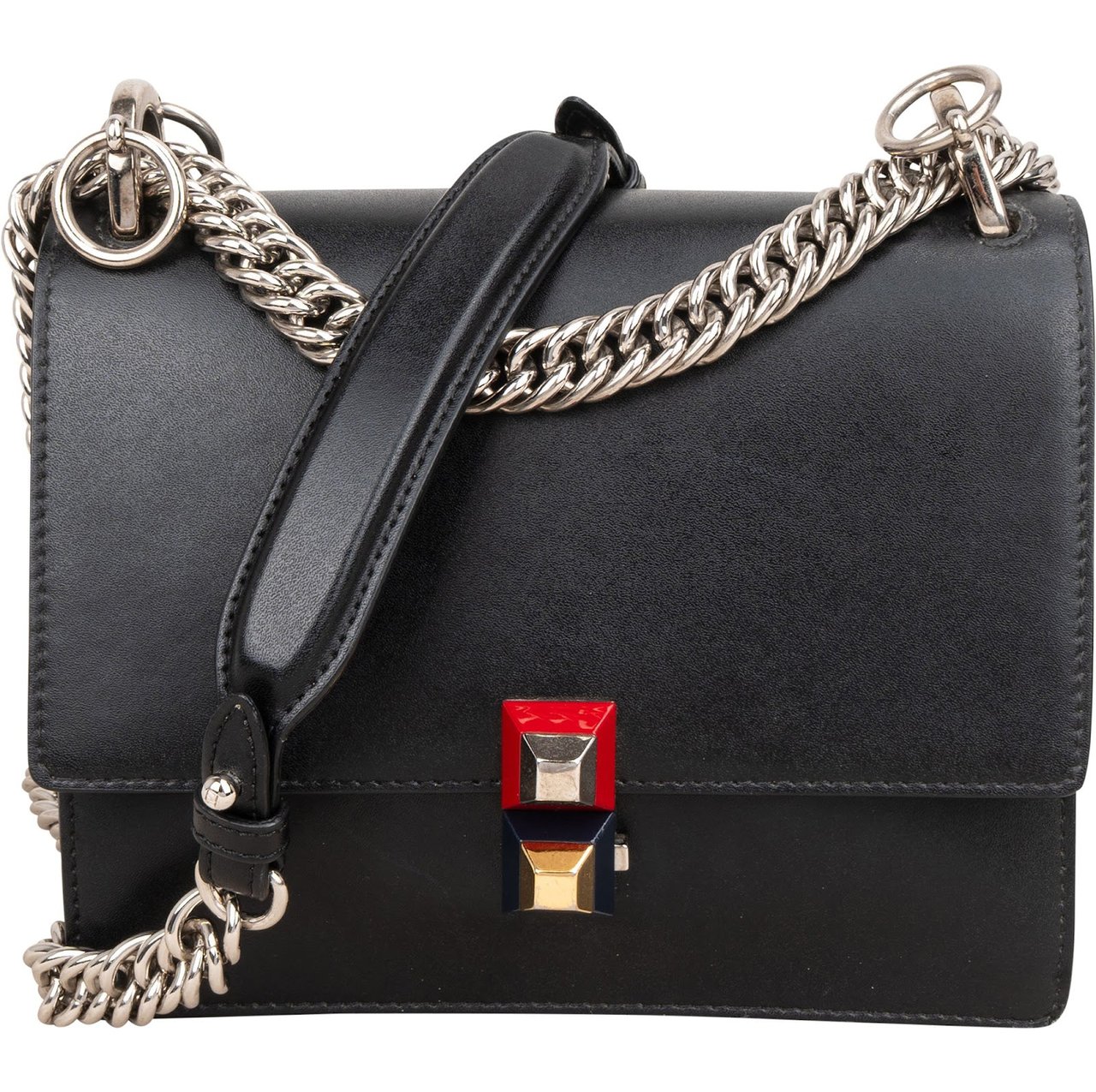 Fendi Calfskin Leather Kan I Crossbody Bag Zwart