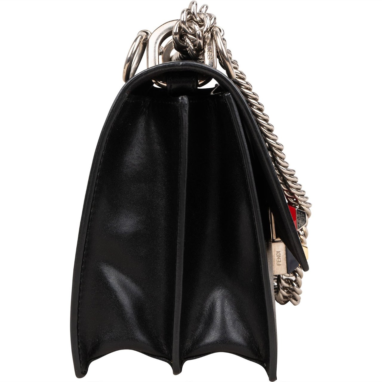 Fendi Calfskin Leather Kan I Crossbody Bag Zwart