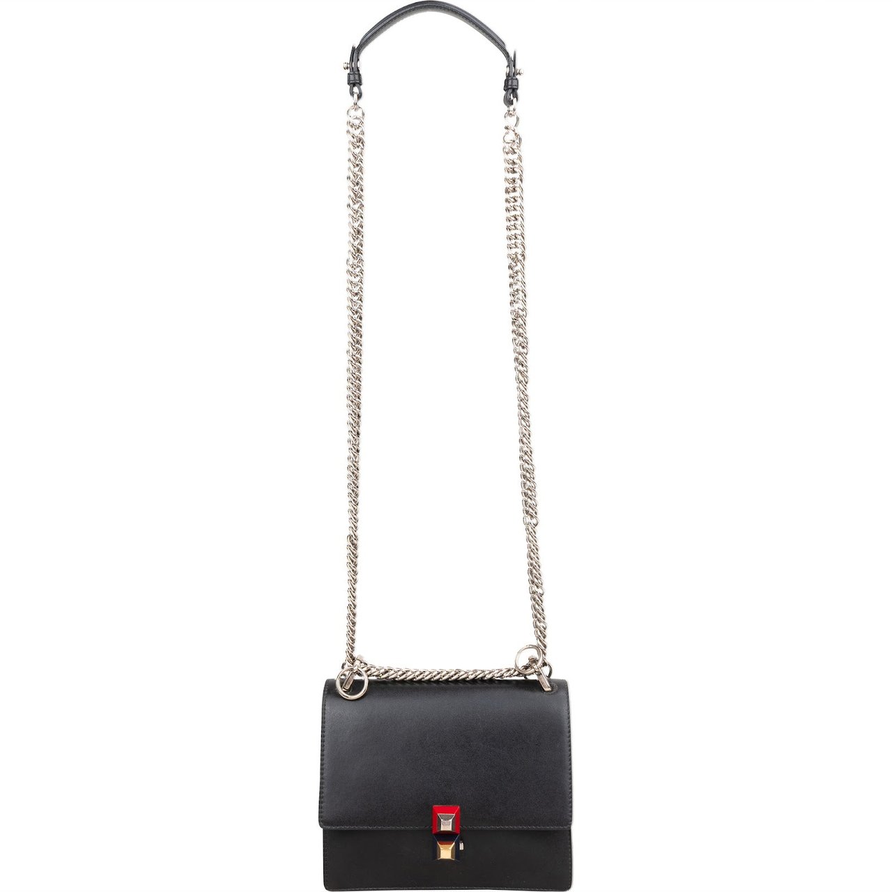 Fendi Calfskin Leather Kan I Crossbody Bag Zwart