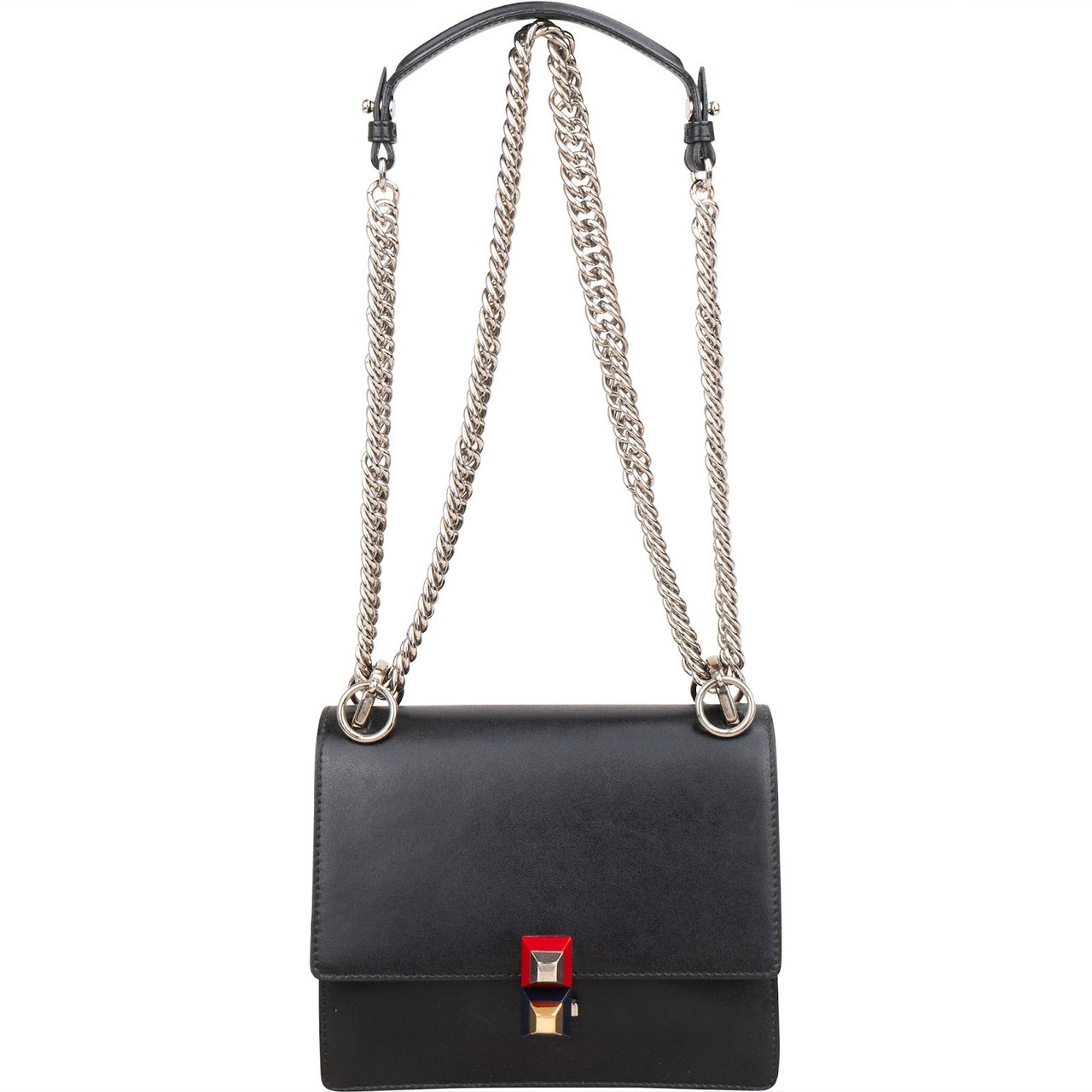 Fendi Calfskin Leather Kan I Crossbody Bag Zwart