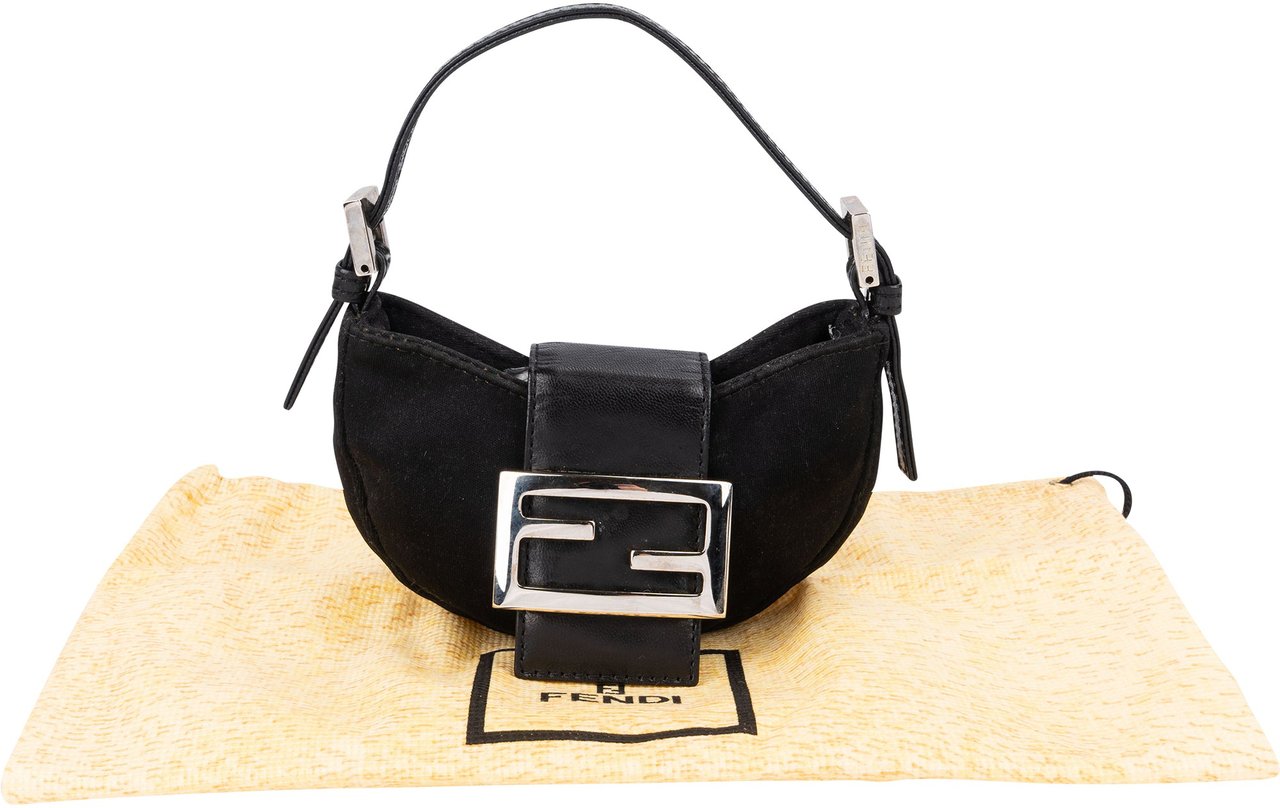 Fendi Cotton FF Buckle Micro Croissant Handbag Zwart