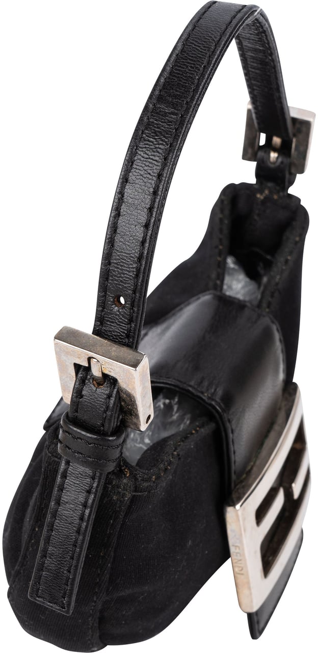 Fendi Cotton FF Buckle Micro Croissant Handbag Zwart