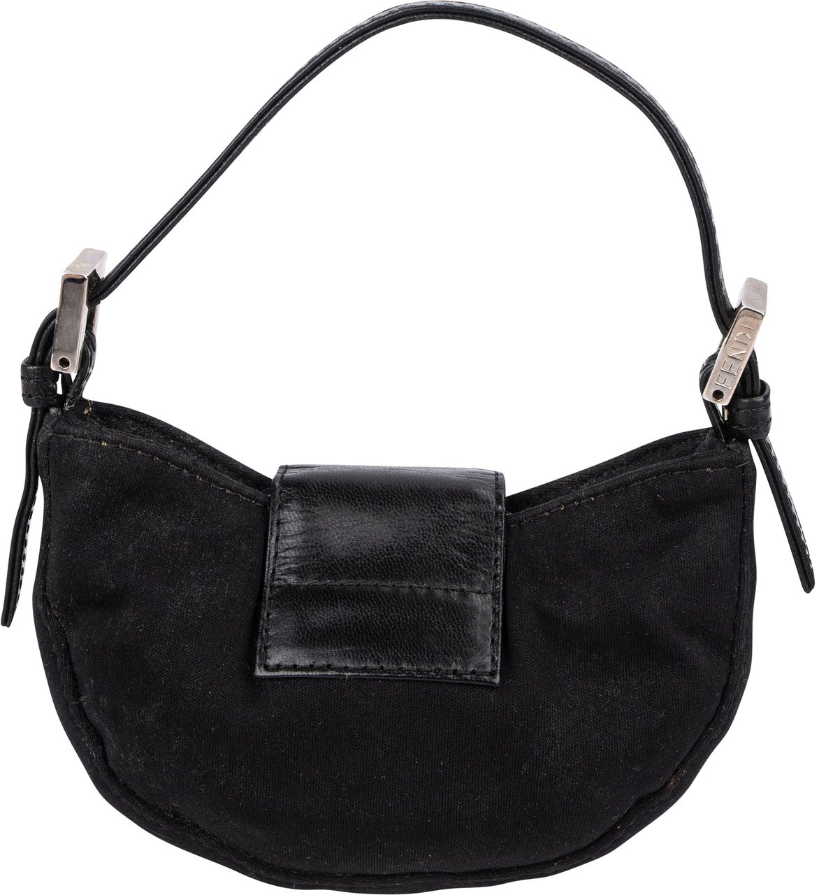 Fendi Cotton FF Buckle Micro Croissant Handbag Zwart